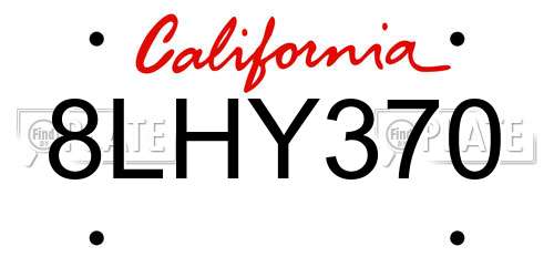 8LHY370 California License Plate