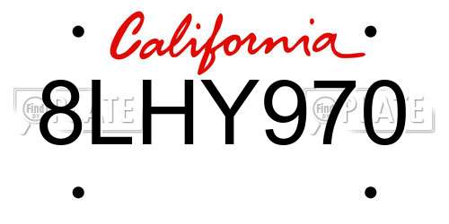 8LHY970 California License Plate