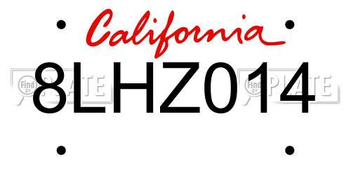 8LHZ014 California License Plate