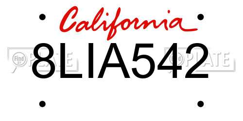 8LIA542 California License Plate
