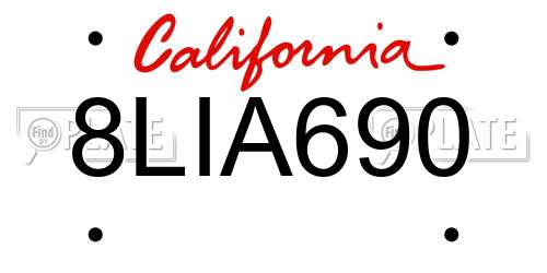 8LIA690 California License Plate