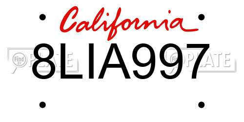 8LIA997 California License Plate