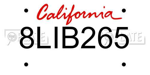 8LIB265 California License Plate