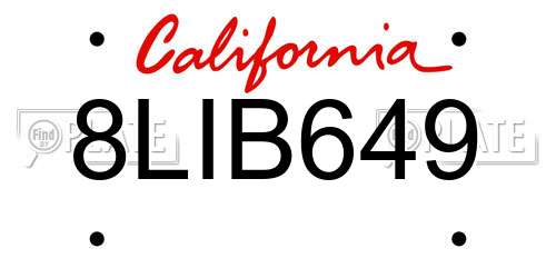 8LIB649 California License Plate