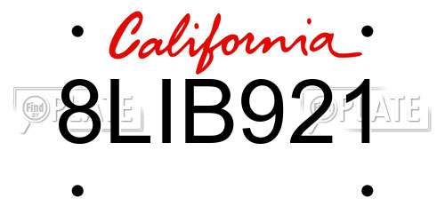 8LIB921 California License Plate