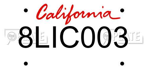 8LIC003 California License Plate