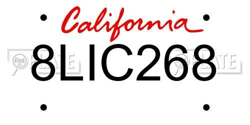 8LIC268 California License Plate