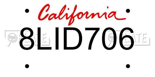 8LID706 California License Plate