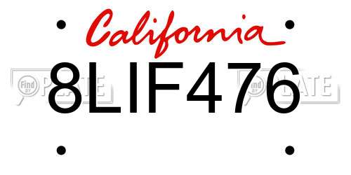 8LIF476 California License Plate