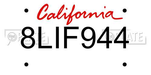 8LIF944 California License Plate