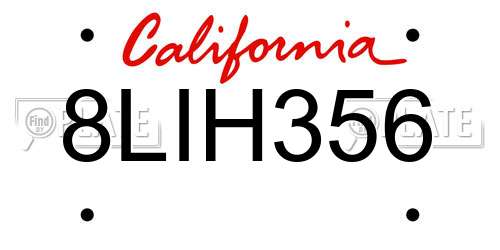 8LIH356 California License Plate