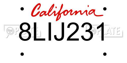 8LIJ231 California License Plate