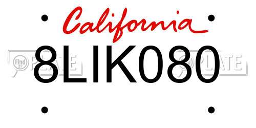 8LIK080 California License Plate