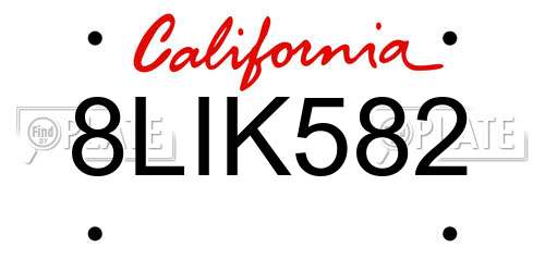 8LIK582 California License Plate