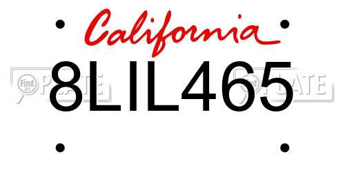 8LIL465 California License Plate