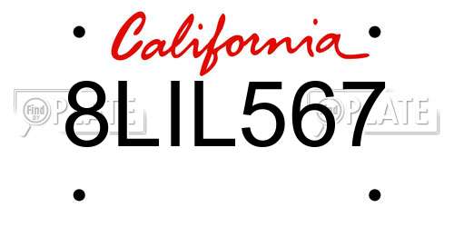 8LIL567 California License Plate