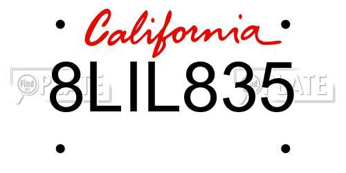8LIL835 California License Plate