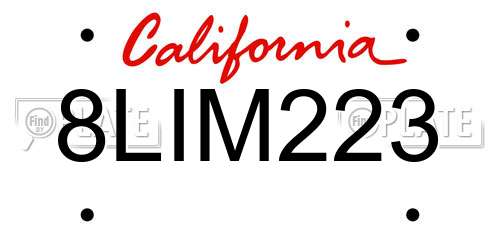 8LIM223 California License Plate