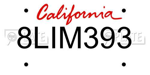 8LIM393 California License Plate