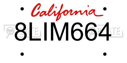8LIM664 California License Plate