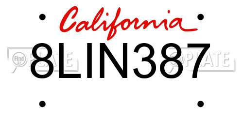 8LIN387 California License Plate