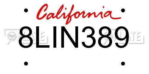 8LIN389 California License Plate
