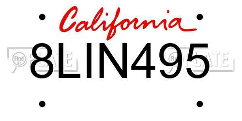 8LIN495 California License Plate