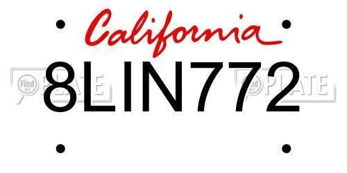 8LIN772 California License Plate