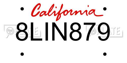 8LIN879 California License Plate