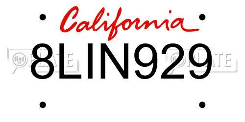 8LIN929 California License Plate