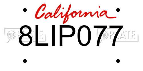 8LIP077 California License Plate
