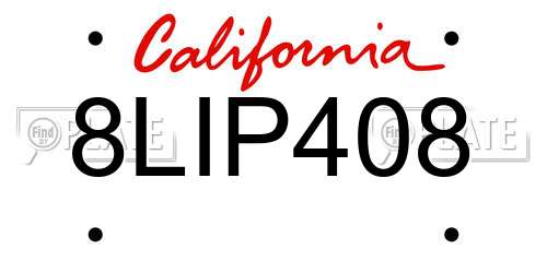 8LIP408 California License Plate