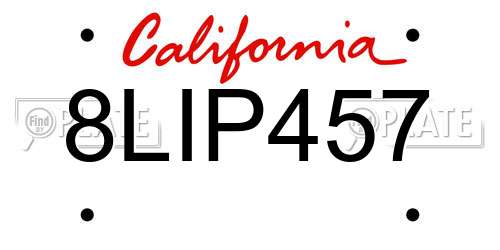 8LIP457 California License Plate