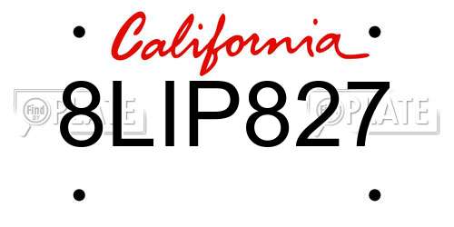 8LIP827 California License Plate