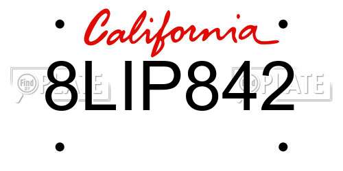 8LIP842 California License Plate