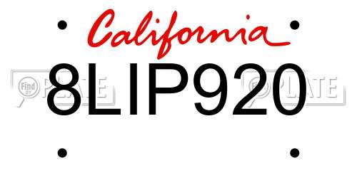 8LIP920 California License Plate
