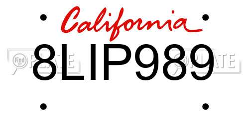 8LIP989 California License Plate