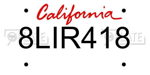 8LIR418 California License Plate