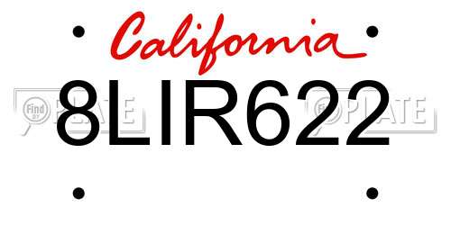 8LIR622 California License Plate