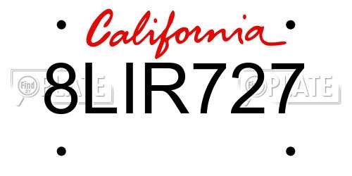 8LIR727 California License Plate