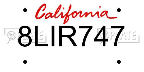 8LIR747 California License Plate