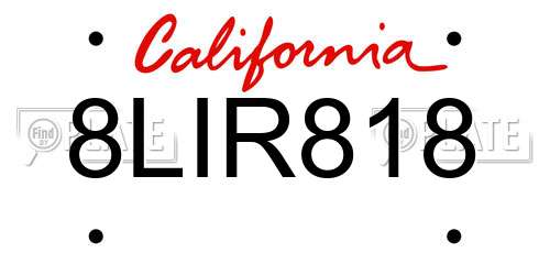 8LIR818 California License Plate