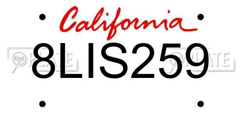 8LIS259 California License Plate