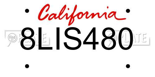 8LIS480 California License Plate