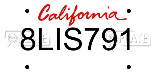 8LIS791 California License Plate