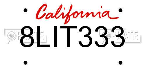 8LIT333 California License Plate
