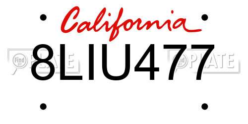 8LIU477 California License Plate