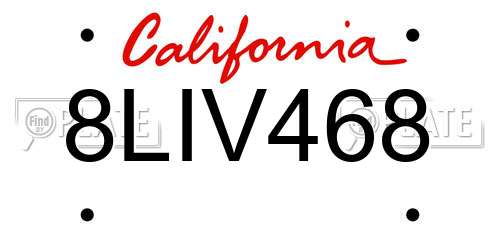 8LIV468 California License Plate