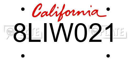 8LIW021 California License Plate