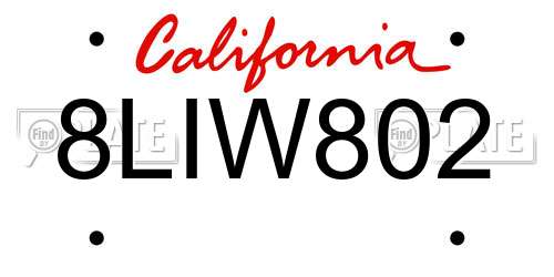 8LIW802 California License Plate